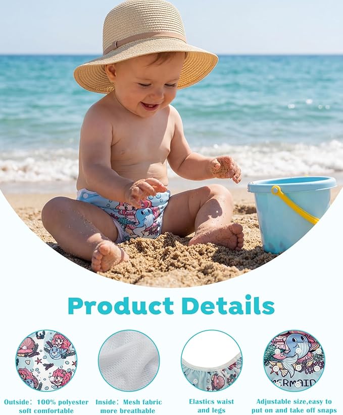 ALVABABY Large Swim Diapers 2pcs Baby & Toddler Snap One Size Reusable Adjustable Baby Boys' Swim Diapers for Swimming Lessons ZDYK153-154