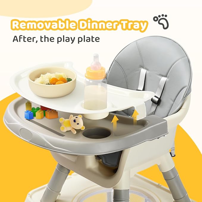 JOYMOR 7 in 1 Convertible Baby High Chair for Babies and Toddlers, Table and Chair Set, Infant Eating Highchair with Leather Seat Cushion