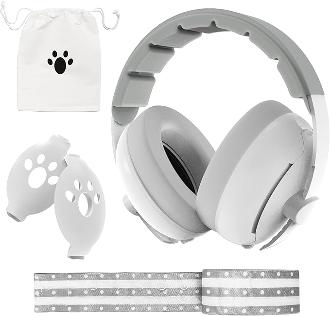 Moonybaby 2-in-1 Baby Ear Protection, Comfortable Headphones, Noise Cancelling, Adjustable Baby Headphones with Stretchy Band