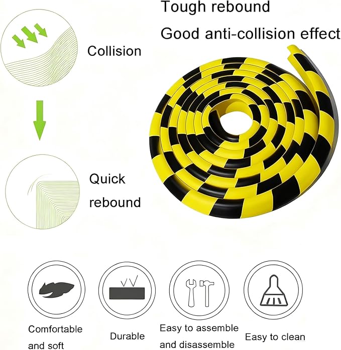 Wall Edge Corner Guards, 196.9in/5m Yellow Black Safety Bumpers, Self-Adhesive Foam Protector Padding, Warehouse Racks, Shelves, Garage & Equipment Protection (4, Yellow+Black, 196.9in/5m)