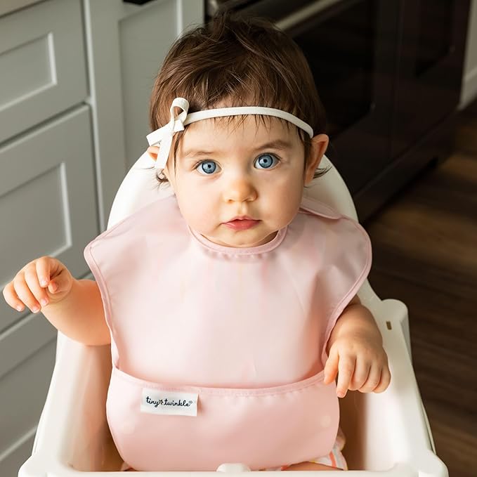 Tiny Twinkle Mess-Proof Baby Bib - Waterproof Bib for Baby Boy or Girl - Machine Washable - Adjustable Closure - PVC, BPA & Phthalate Free - Great for Travel - Baby Food Bibs (5 Pack, Girl Spring)
