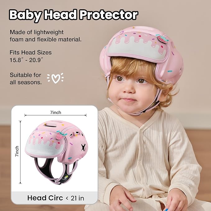 Mambobaby Baby Head Protector Helmet for Crawling and Walking, Breathable Soft Helmet, Ultra-Lightweight & Adjustable, Prevents Bumps Safety Helmet for Infants Toddlers 6-24 Months (Berry Sweetie)
