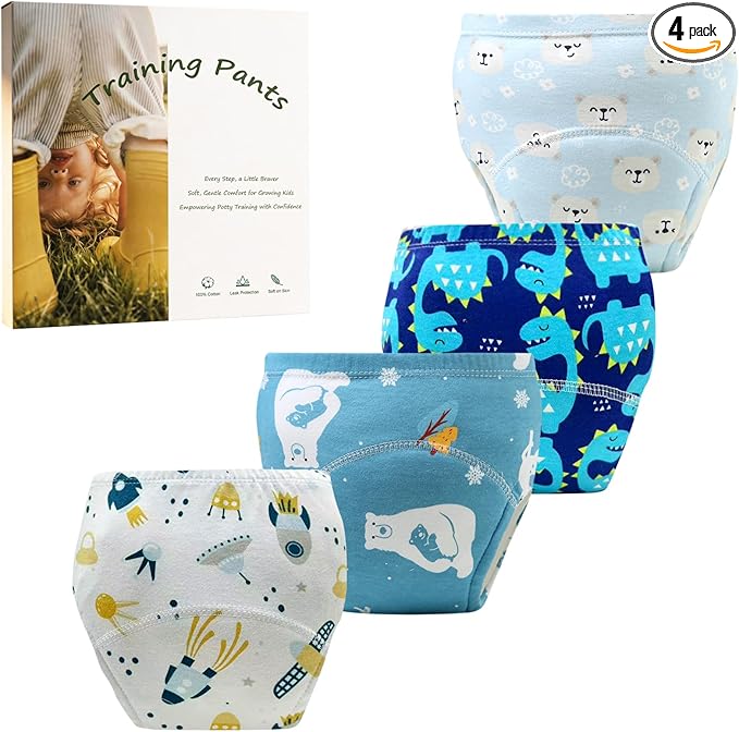 Upairy Training Pants for Boys Girls,Toddler Potty Training Underwear,Leakproof Reusable Kid Confident Panties,Children's Potty Underwear 100% Cotton for 2T-6T(4PCS,M)