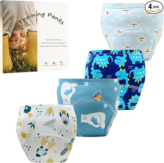 Upairy Training Pants for Boys Girls,Toddler Potty Training Underwear,Leakproof Reusable Kid Confident Panties,Children's Potty Underwear 100% Cotton for 2T-6T(4PCS,L)