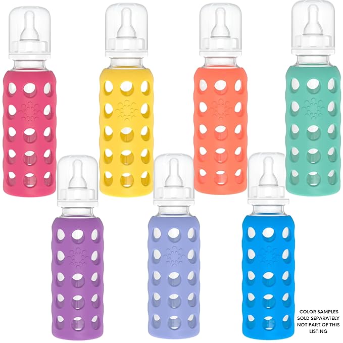 Lifefactory Glass Baby Bottle BPA Free | Protective Silicone Sleeve | 4oz/9 oz Pack of 2 | Raspberry, Pink