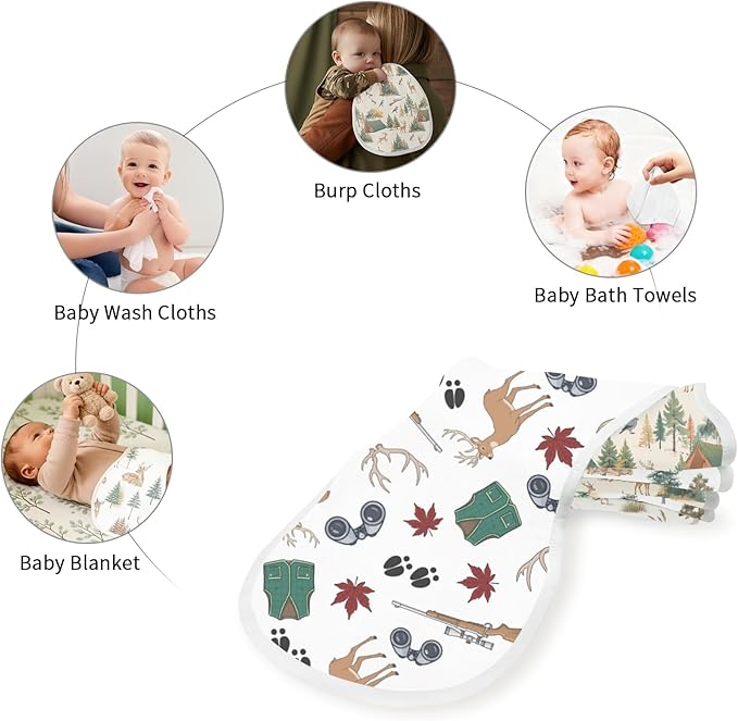 5 Pack Camo Baby Burp Cloths for Boys Girls, Soft Cotton, Mallard Duck&Hunting Theme Design, Super Absorbent Baby Burping Cloths for Newborns, Machine Washable and Reusable Baby Spit-Up Cloths
