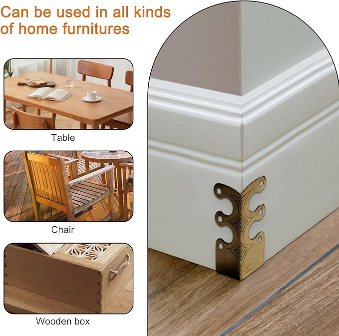6Pcs Baseboard Corner Protectors for Furniture, Rustic Vintage Metal Corner Guard, Decorative Baseboard Shield, Brass Skirting Board Protection, Antique Bronze Furniture Edge Protector (Bronze)