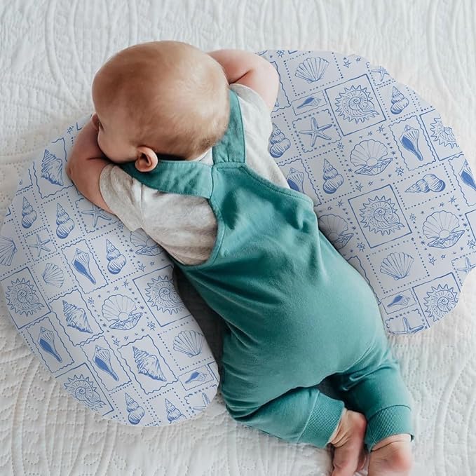 Blue Seashells Baby Nursing Pillow Covers for Boy Girl Boho Beach Conch Nursery Feeding Pillowcase for Breastfeeding Pillows Pastel Summer Coastal Soft Stretchy Removable Cover for Newborn Infant