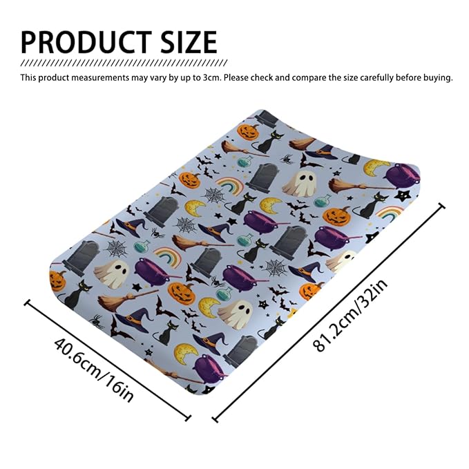 Halloween Boho Changing Pad Cover Spooky Witch Pumpkin Cat Bat Rainbow Baby Changing Pad Table Sheets for Boy Girl Halloween Moon Night Soft Stretchy Fitted Diaper Changing Table Mats 32''x16''