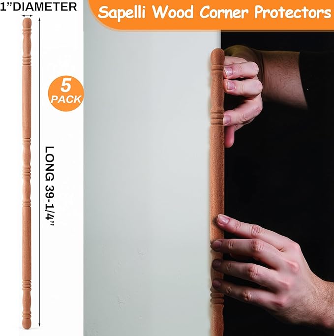 DoubleFill 5 Pack Sapele Wood Corner Guards for Wall Luxury Dark Wood Decorative Wall Corner Protector 39-1/2'' x 1'' Hardwood Edges Protect Trim for High End Home Decor, Easy Installation