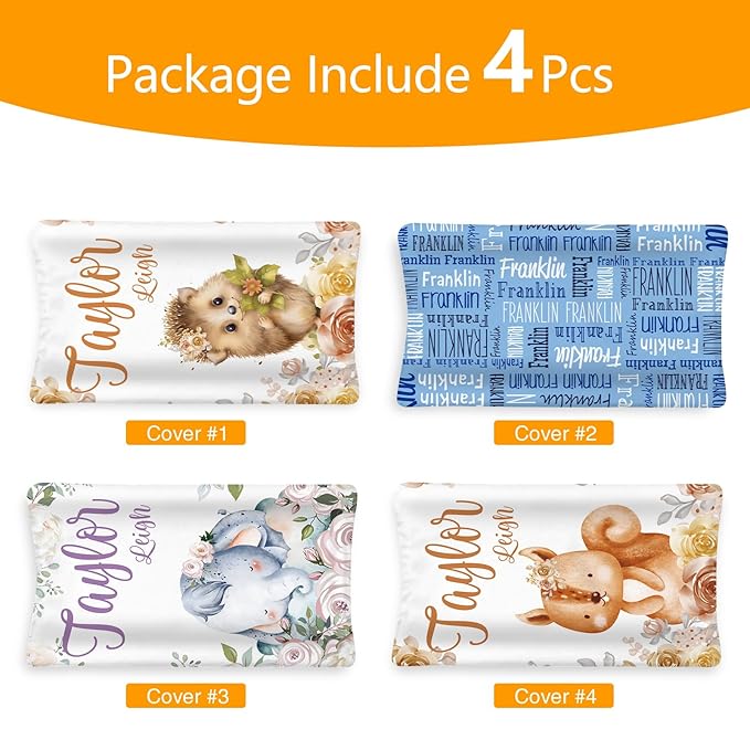 Custom Changing Pad Cover Set - Jersey Knit Comfy CozyUltra Soft Unisex Diaper Changing Table Covers with Personalized Name for Baby Boys Girls - Waterproof Ultra Soft 4 Pcs Set Style06