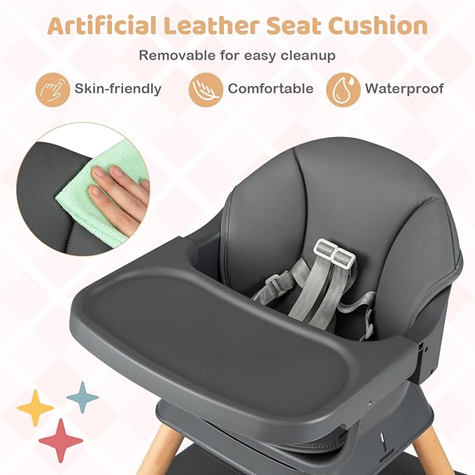 BABY JOY High Chair, 9-in-1 Convertible Highchairs for Babies and Toddlers, Booster Seat | Table & Chair Set | Stool, Adjustable Legs, Removable Tray, Safety Harness & PU Cushion (Dark Gray)