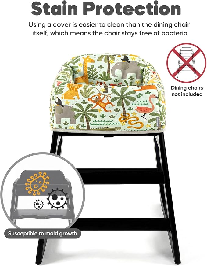 Mamatepe Baby High Chair Cover Restaurant with Strap Pads & 2-Point Harness - Machine Washable, Waterproof, Portable for Restaurant/Travel/Home - Fits Wooden High Chairs, Green Forest