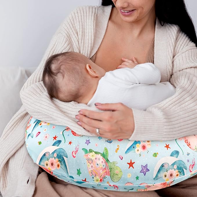 DILIMI Nursing Pillow Cover Stretchy Removable Cover for Breastfeeding Pillows, Ultra Soft Comfortable Slipcover for Baby Girl and Boy, Ocean World