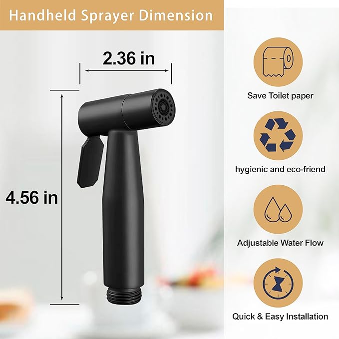 Black Bidet Sprayer Head, Stainless Steel Handheld Shattaf Toilet Jet Spray Attachment, Adjustable Water Pressure Cloth Diaper Sprayer for Baby, Hygiene Rinse Sprayer Head Only (1 Pack)
