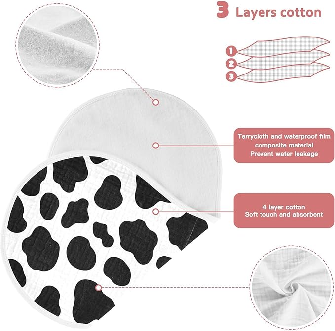 Muslin Burp Cloths for Baby Boys and Girls - 2-Pack Ultra Absorbent Cow Print Muslin Washcloths, Newborn Towel, Milk Spit Up Rags, Burp Cloth Bibs for Unisex, 22 x 11 Inch