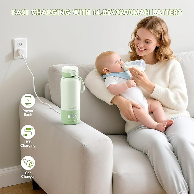 Portable Bottle Warmer for Travel, Portable Milk Warmer 12oz 2-Min Fast Heating, Travel Bottle Warmer On the Go with Long-Lasting Keep Warm Function