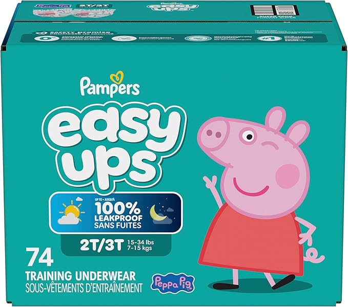 Pampers Training Pants - Easy Ups Girls & Boys - Size 2T-3T, 74 Count, Peppa Pig Potty Underwear (Packaging May Vary)