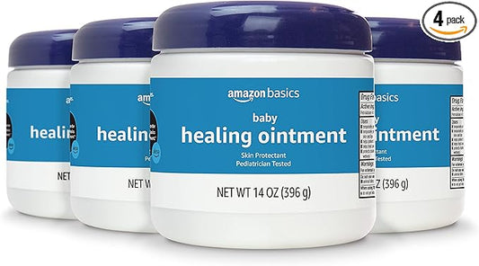 Amazon Basics Healing Ointment for Babies, Skin Protectant for Irritated or Cracked Skin, Pediatrician Tested, 14 Ounce, 4-Pack (Previously Solimo)