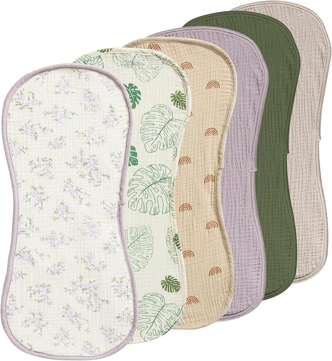 Baby Unisex Muslin Burp Cloths 6-Pack, Ultra Absorbent and Soft, 100% Cotton, Safe & Gentle Baby Burp Cloths for Boys & Girls - Multi