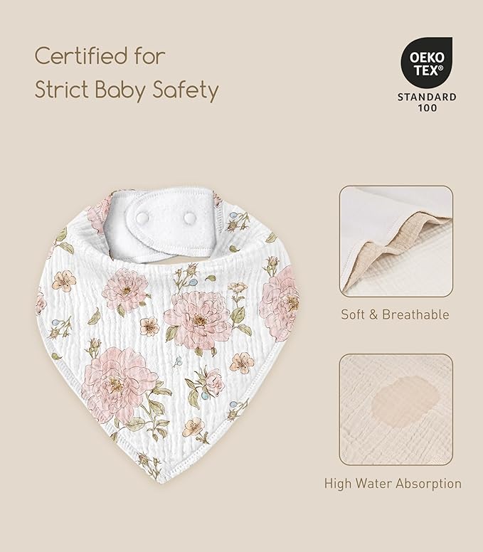 Muslin Baby Bibs 8 Pack, Baby Bandana Drool Bib for Drooling and Teething, Cotton Soft Absorbent for Girls Boys Garden