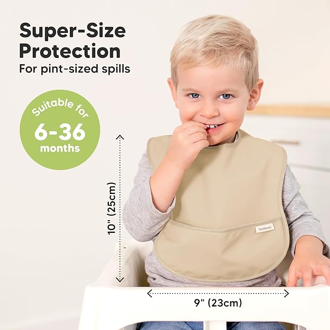 KeaBabies 3-Pack Waterproof Baby Bibs for Eating - Lightweight Toddler Feeding Bibs with Large Food Catcher, Mess Proof, Food-Grade Baby Eating Essentials, Easy to Put On & Clean (Jade)