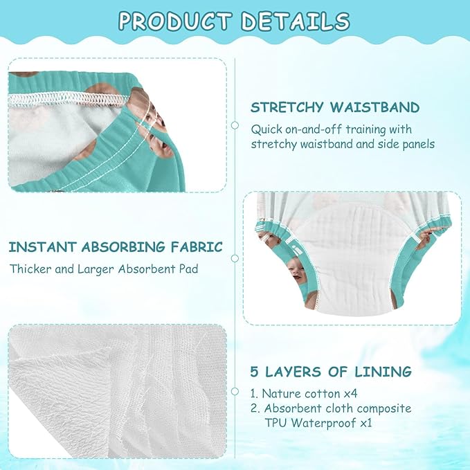 Joko Ivery 1 Turquoise Custom Potty Training Pants Traning Potty Panty Cotton for Boys Girls Toddlers 4T 3Pcs
