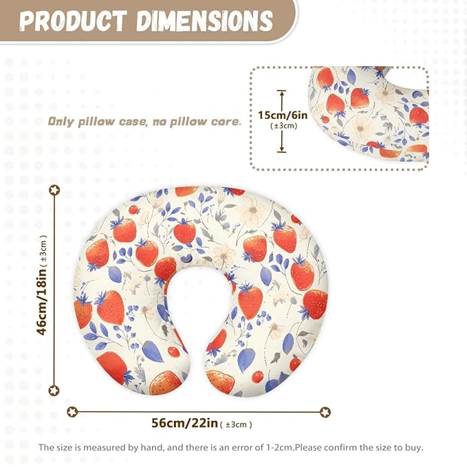 Stretchy Watercolor Strawberry Nursing Pillow Covers Soft and Comfortable Fits On Standard Infant Wildflower Leaves Nursing Pillows for Baby Boy Girl