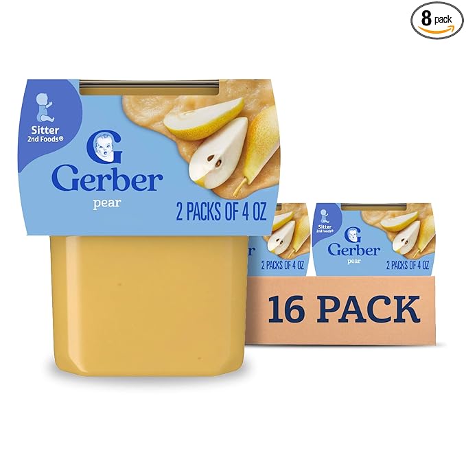 Gerber Stage 2 Baby Food, Pear Puree Tub, No Artificial Colors or Flavors, Baby Puree, 16-Pack