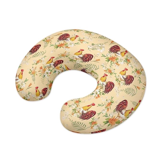 Retro Rooster Floral Baby Nursing Pillow Cover Slipcover Washable Soft & Gentle on Baby Skin Breastfeeding Feeding Support Pillow Case for Home Car Sofa Decorations