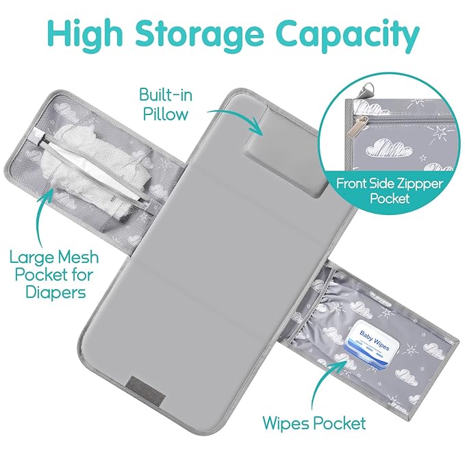 Diaper Changing Pad, Extra Large Portable Changing Pad for Baby with Wipes Holder, Foldable Travel Diaper Changing Mat with Shoulder Strap
