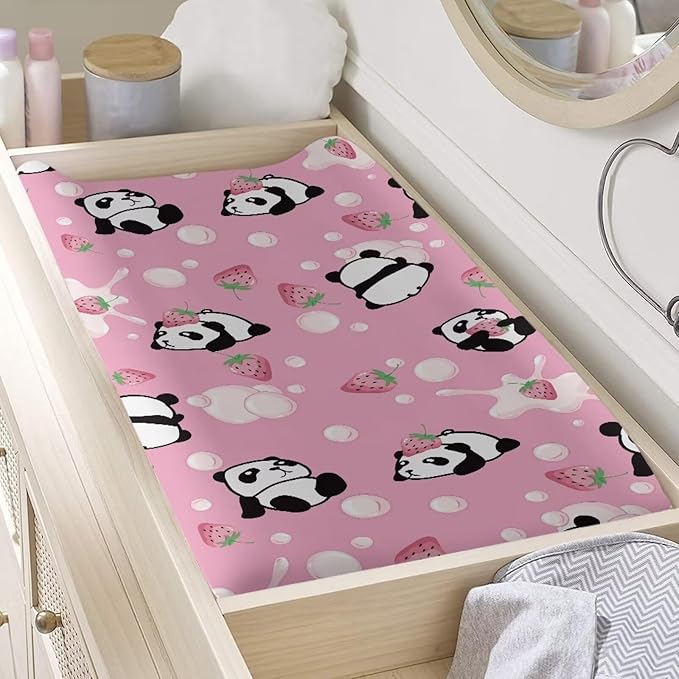 Panda Diaper Changing Pad Cover Strawberry Changing Table Covers Baby Changing Pads Sheets Portable Fitted Changing Mat Newborn Infant