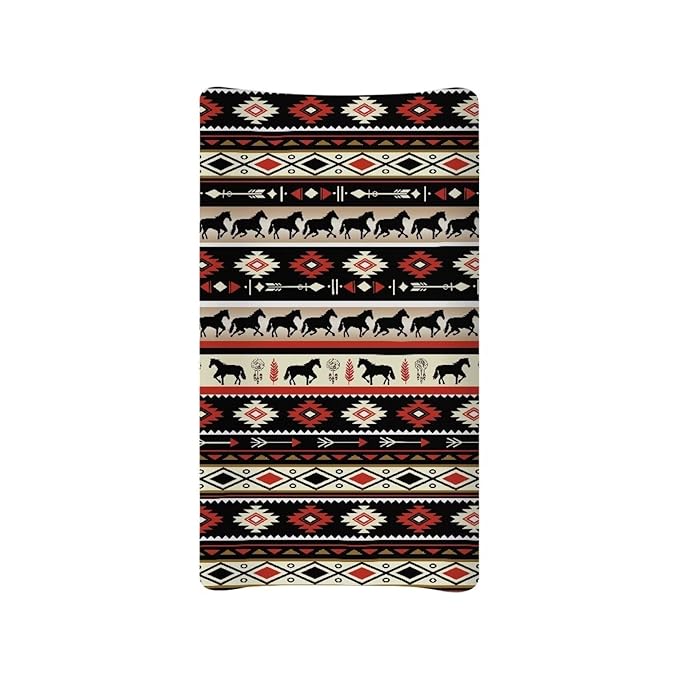 Aztec Horse Changing Pad Cover Washable Western Style Diaper Change Table Covers, Soft Stretchy Safe Snug Fitted Changing Mat Sheet Fit 32"/34" x 16"