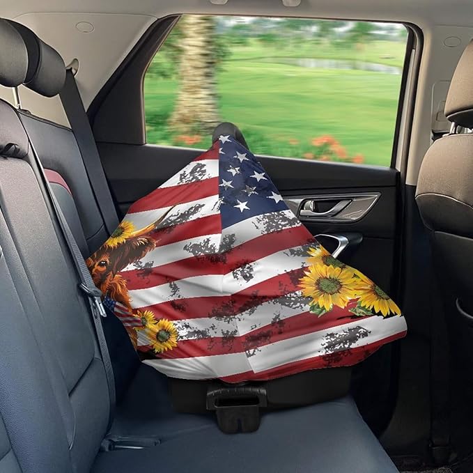 Belidome 4th of July Nursing Cover Up for Breastfeeding American Flag Nursing Cover Up Patriotic Carseat Canopy Highland Cow Sunflower Baby Girls Stuff