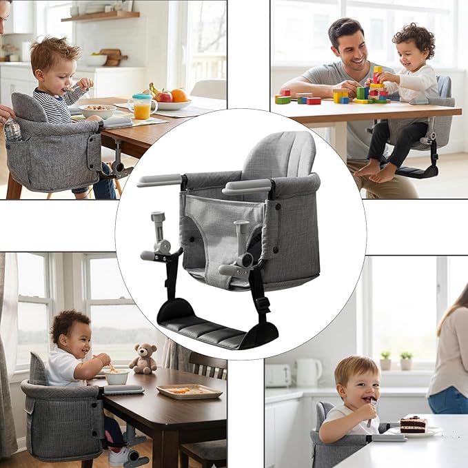 Lvvbaby Hook On High Chair Portable Baby High Chair-Foldable Convertible for Travel & Home,Clamp-On High-on Chair with Footrest, 3-Point Safety Harness Lightweight 4.3lbs