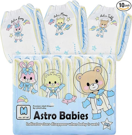 Littleforbig Printed Adult Brief Diapers 10 Pieces - Astro Babies (Medium 28"-38")