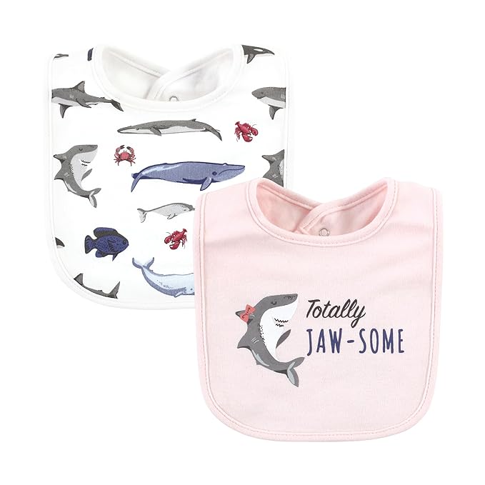 Hudson Baby Unisex Baby Cotton Bibs, Girl Whale Shark, One Size