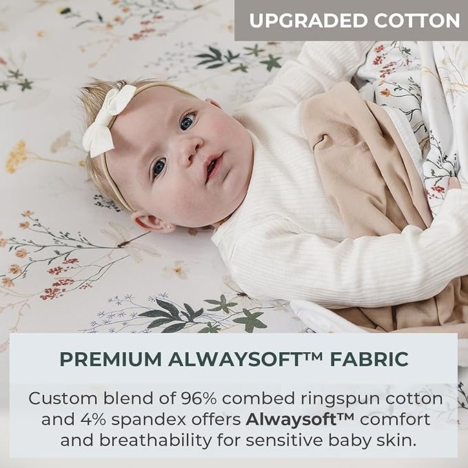 Pobibaby - 2 Pack Premium Fitted Baby Girl Crib Sheets for Standard Mattress - Ultra-Soft Jersey Knit, Safe and Snug, and Stylish Floral Crib Sheet (Wildflower)