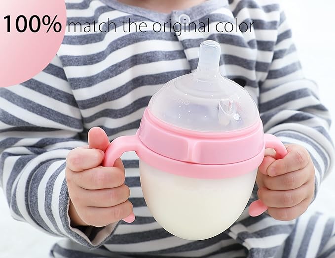 Baby Bottle Handles for Comotomo 5 Ounce & 8 Ounce Silicone Baby Bottles, Compatible Comotomo Bottle Holder for Baby, Pack of 2, Pink