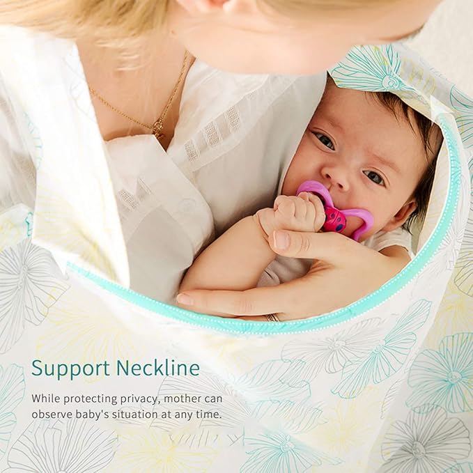 SONARIN Stylish Premium Breastfeeding Nursing Covers,Flower Pattern,with Storage Bag & Towel Corners,4 in 1 Multifunction,Nursing Scarf,Breathable & Lightweight(White)