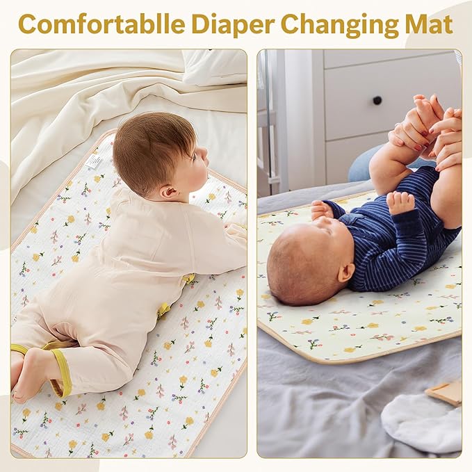 Muslin Diaper Changing Pad, Waterproof Diaper Change Mat Liner for Baby, Reusable Incontinence Underpad for Travel, Leakproof Absorbent Mat for Newborn