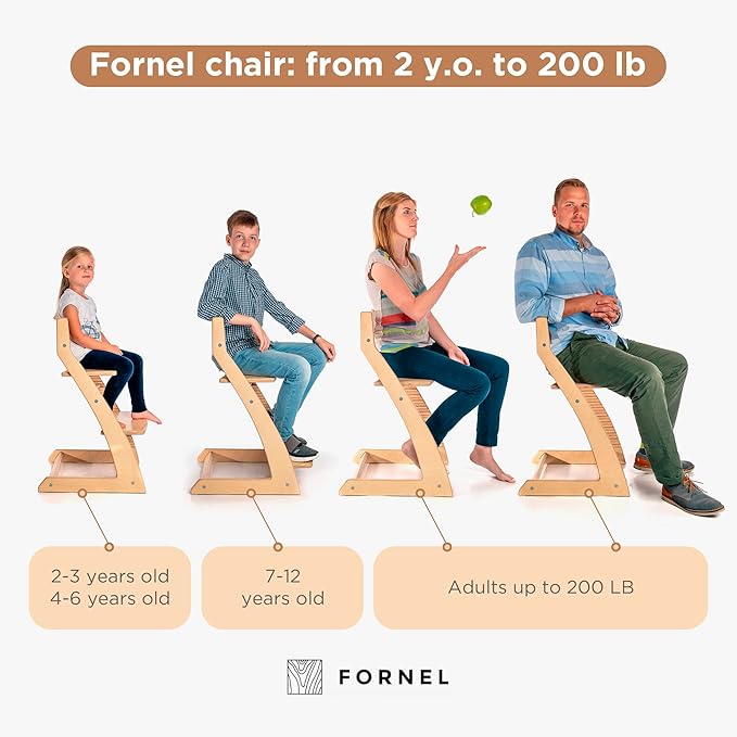 FORNEL Scandinavian Wooden High Chair for Toddlers & Kids | Adjustable Grow-with-Me Montessori Seat for Dining Table | Natural Wood Finish Convertible Highchair