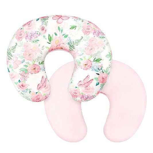 Nursing Pillow Cover 1 Pack, Removable Nursing Pillow Cover for Breastfeeding Pillows, Super Soft Comfortable Slipcover for Boy and Girls, Pink & Flowers