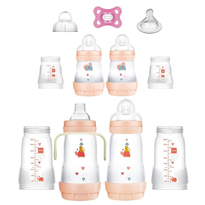 MAM Newborn Essentials "Baby Essentials" Matte Gift Set (9-Piece), Easy Start Anti-Colic Baby Bottles, Baby Pacifiers, Girl & Grow with Baby 15-Piece Gift Set, Newborn 0-4 Months