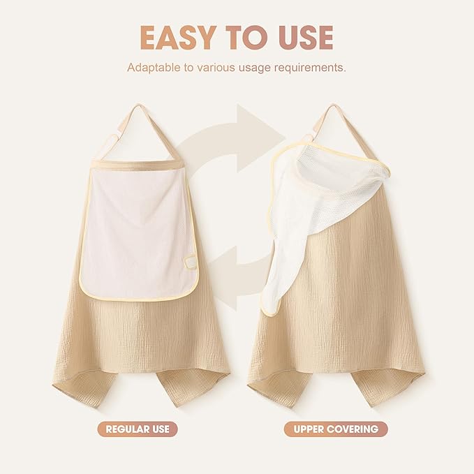 WVM 100% Cotton Muslin Nursing Cover for Breastfeeding with Arch Neckline for Eye Contact & Ventilation, Dual-Layer Privacy Design, Breathable & Multi-Use Car Seat & Stroller Cover for Infants