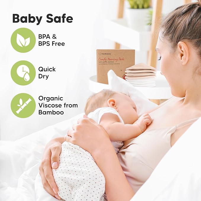 Organic Nursing Pads - 8 Washable Breast Pads for Breastfeeding, Wash Bag, Viscose Derived from Bamboo Reusable Nipple Covers for Breastfeeding Essentials, Soft & Absorbent(Bare Beige, L 5")