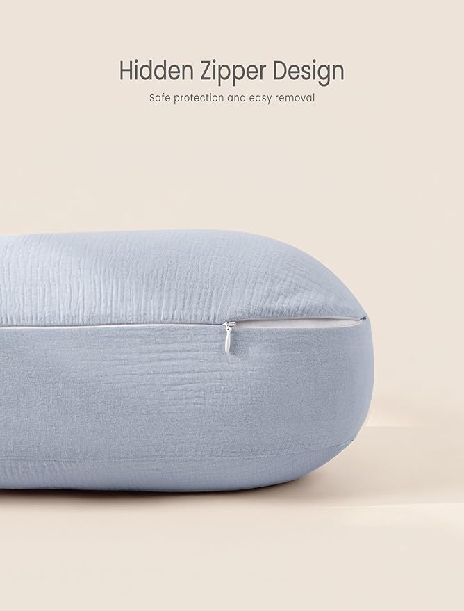 lulumoon Muslin Nursing Pillow Covers - 2-Pack Soft Cotton Slipcovers for Breastfeeding & Bottle-Feeding - Extension Strap for Snug Fit & No Sliding - Hidden Zipper Safety for Newborn Baby