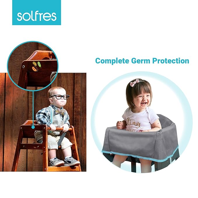 Dual-Belt Baby High Chair Cover, Lead & Phthalate Free, Sturdy and Robust Material, Waterproof Washable Cover for Wooden or Restaurant High Chairs, Gray