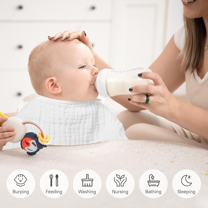 Synrroe Burp Cloths Large, Muslin Burp Cloths for Baby, Extra Absorbent and Soft, 6 Layers 20 by 10 Inches 100% Cotton (White Large 4 Pack)