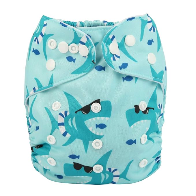 Baby Pocket Diaper Nappy Reusable Washable 8lbs to 36lbs for Boys (Sharks)
